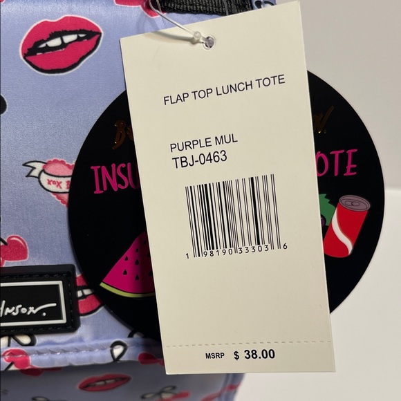 Betsey Johnson Lavender Tote with Cherry and Lip Design - Picture 3 of 3